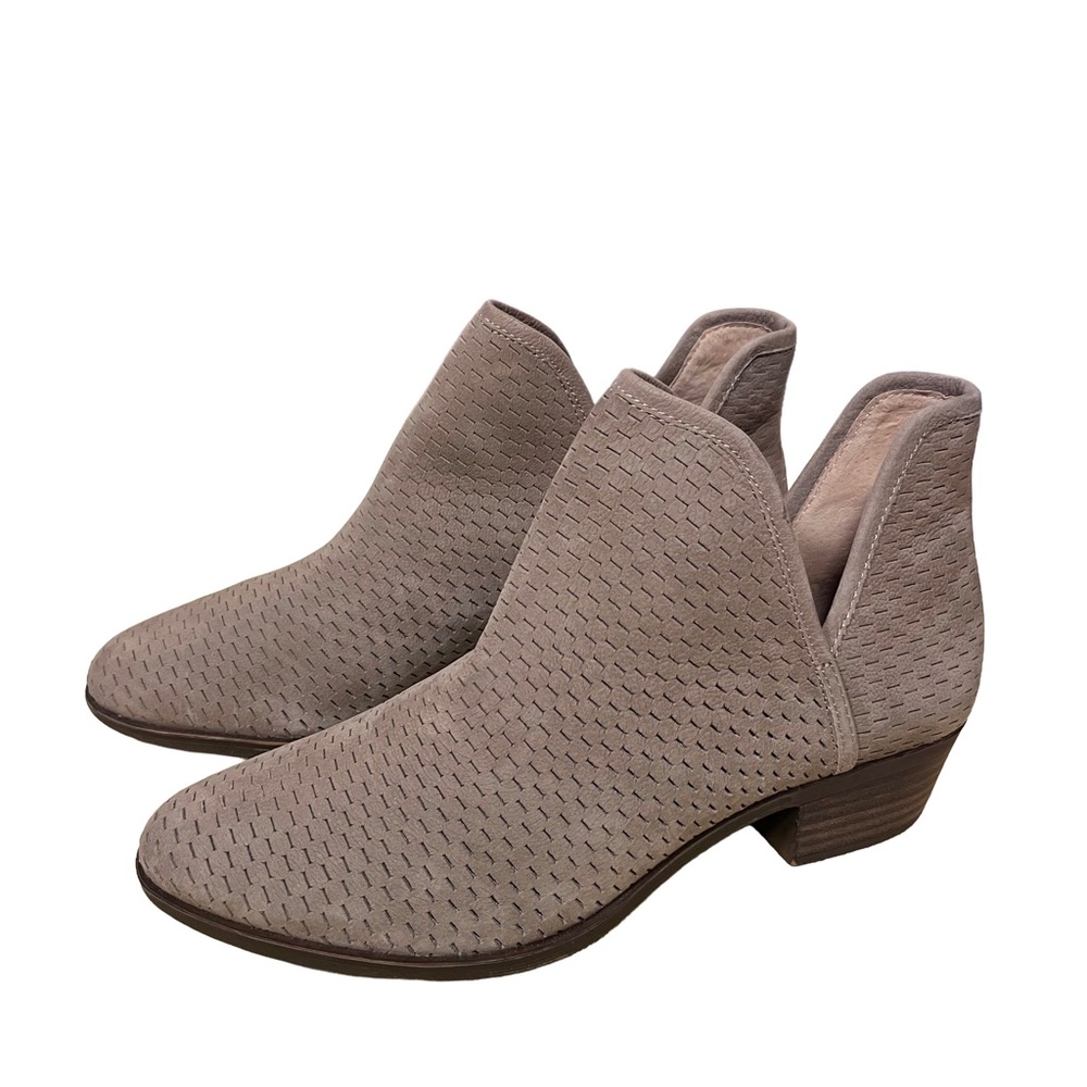Lucky Brand Womens Baley Ankle Bootie Sz 10 Perforated Taupe Suede EUC